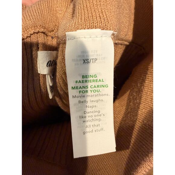 Aerie Ribbed Knit Flare Pants Camel Tan Lounge High Waist XS - Picture 3 of 5
